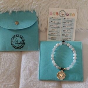 White  Agate Beaded Bracelet with Charm